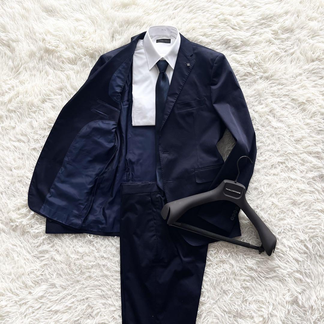 <美品>TAGLIATORE 新ロゴ ネイビー コットン スーツ サイズ50