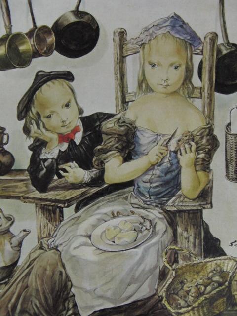 藤田嗣治、【厨房】、希少な限定額装用画集より、美品、新品額装付、日本人画家