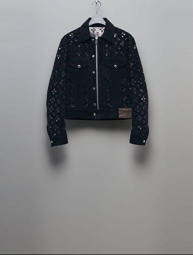 ジャケット・アウター MASU FLOWER-CUT LEATHER TRUCKER JACKET