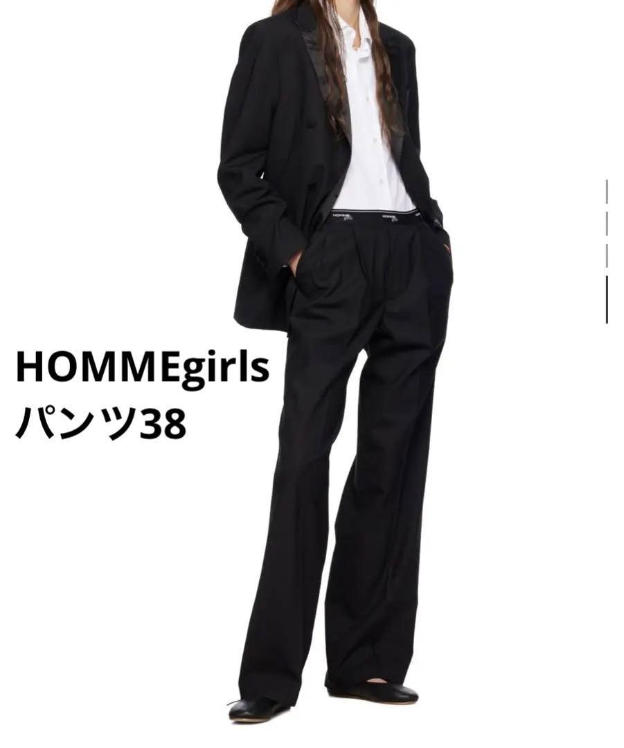 ★新品未使用★HOMMEgirls パンツ38 ブラックロゴ入りトラウザーズ