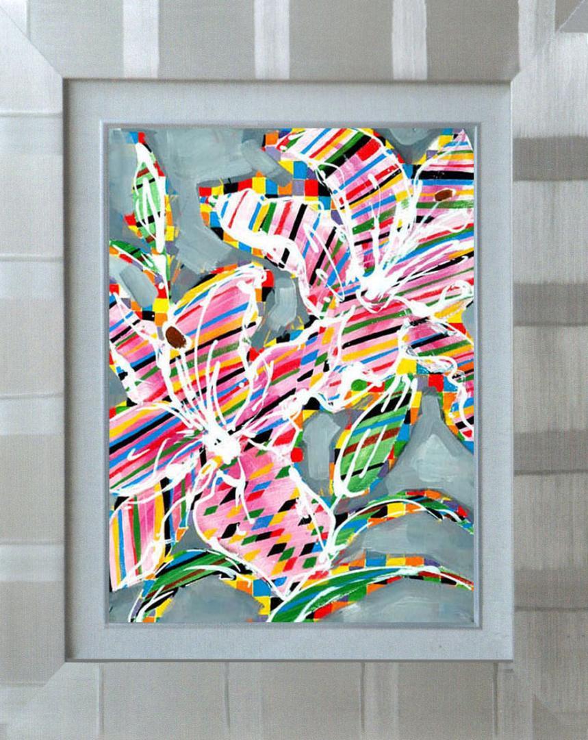 メルカリ 絵画　絵　額付き（銀）油絵　uF6-064204　花（ゆり）