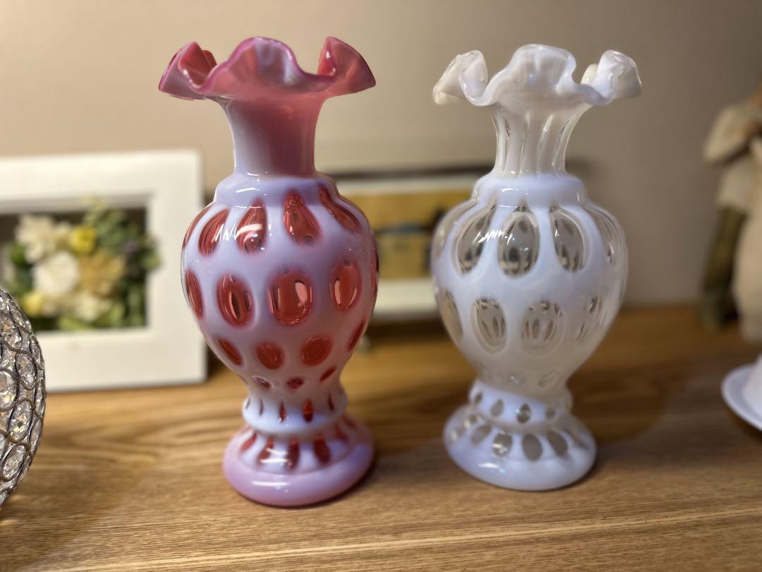 海外 アメリカ フェントン Fenton 花瓶  ガラス 水玉模様 2個セット