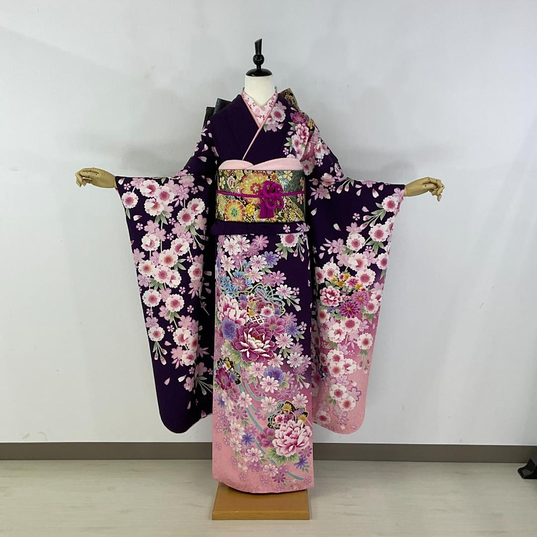 美品　正絹お振袖　7点フルセット　M～Lサイズ　紫　ふんわり系