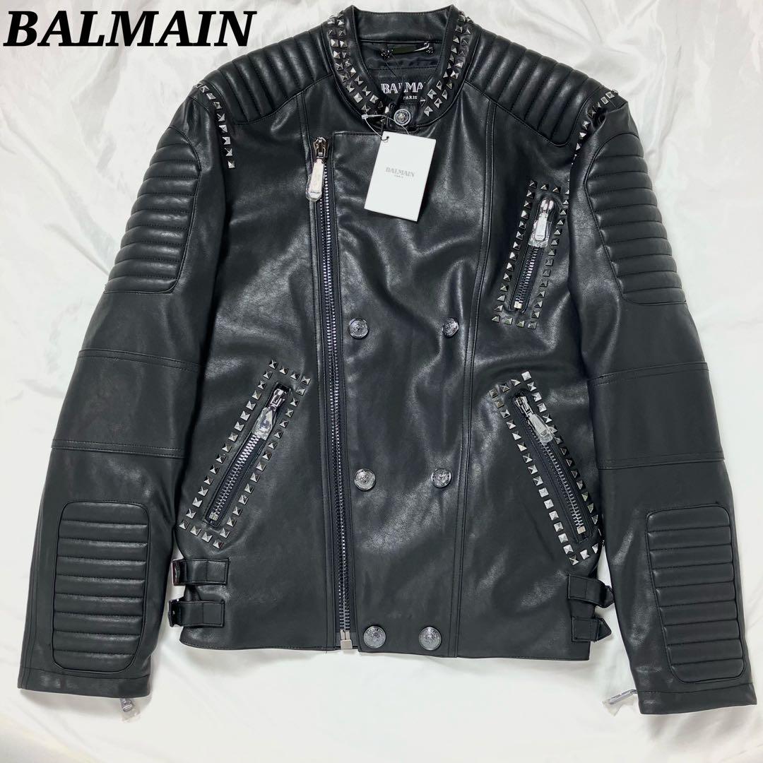 【未使用】 BALMAIN ライダースジャケット シングル スタッズ ブラック