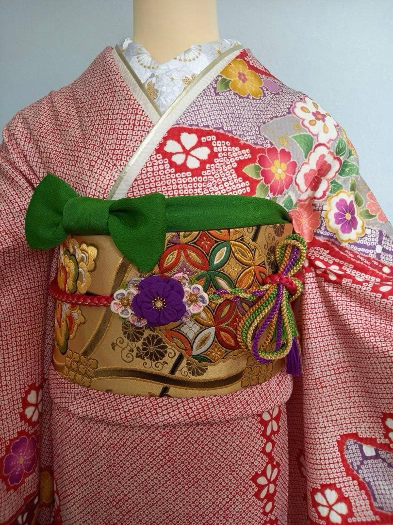 【本日お手続きまで】かわいい　赤系　振袖　成人式　着物　フルセット