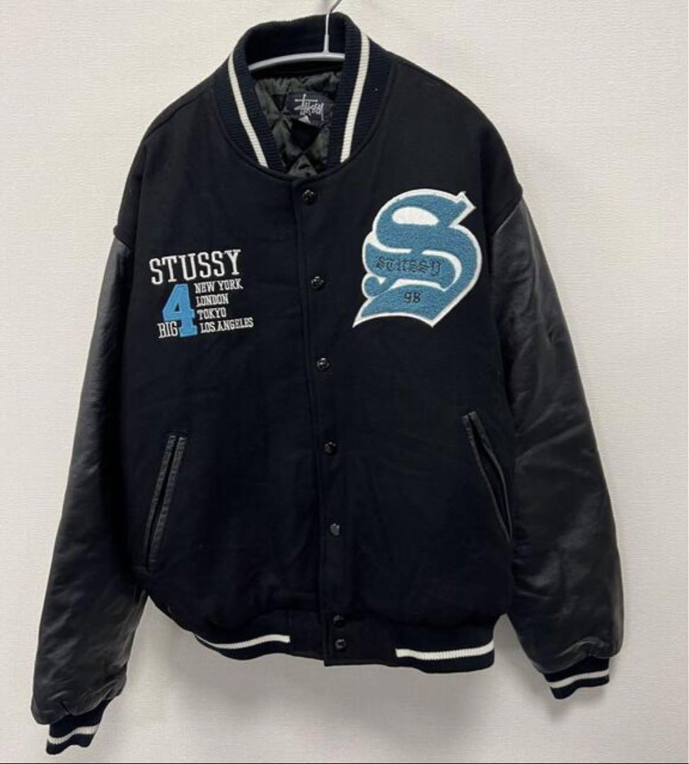90s  ステューシー BIG4 袖レザー ワッペンカスタム スタジャン