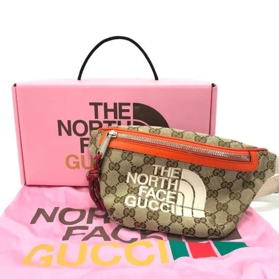 【美品】 グッチ ノースフェイス コラボ GG柄 ボディバッグ ウエストバッグ