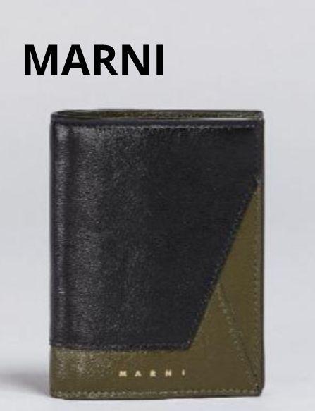 【新品】【並行輸入品】【MARNI】二つ折り財布 折財布 ブラック カーキ