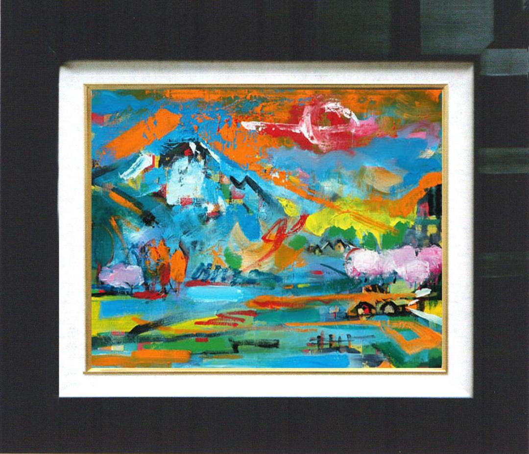 メルカリ 絵画 絵 額付 (黒)油絵　uF6-063203　田園風景、朝陽、夕陽