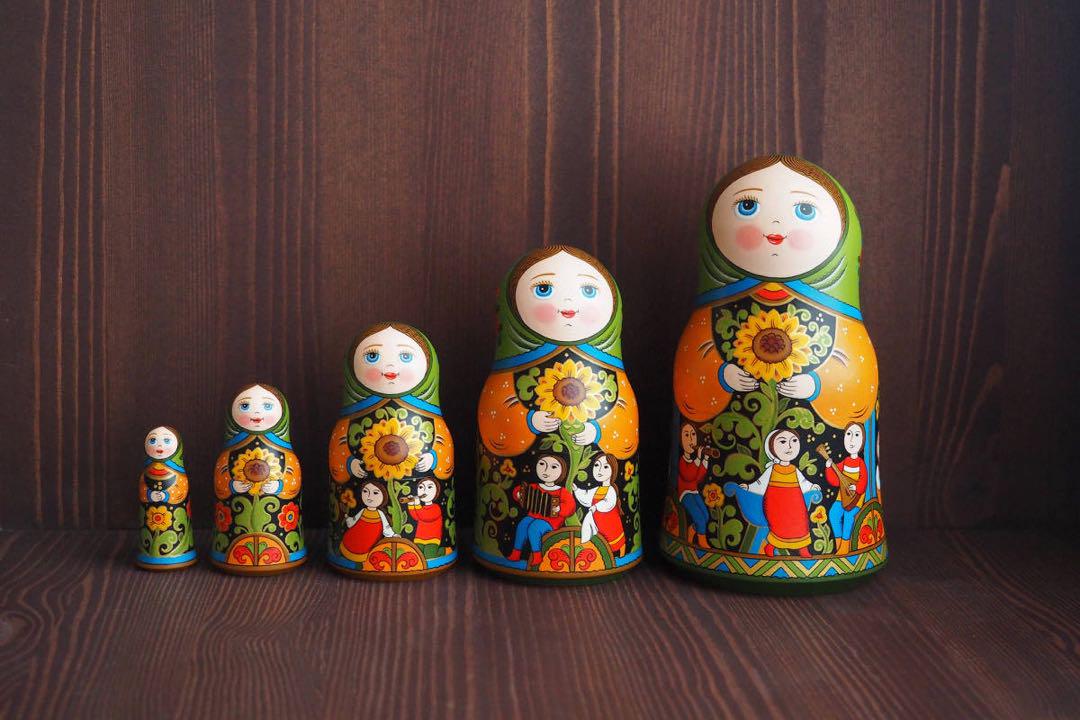 ロシア雑貨☆ヒマワリマトリョーシカ(5P)Sunflower H18cm オリガ