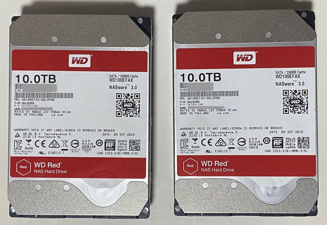 使用時間「7700時間」WD RED WD100EFAX  10TB 2個セット