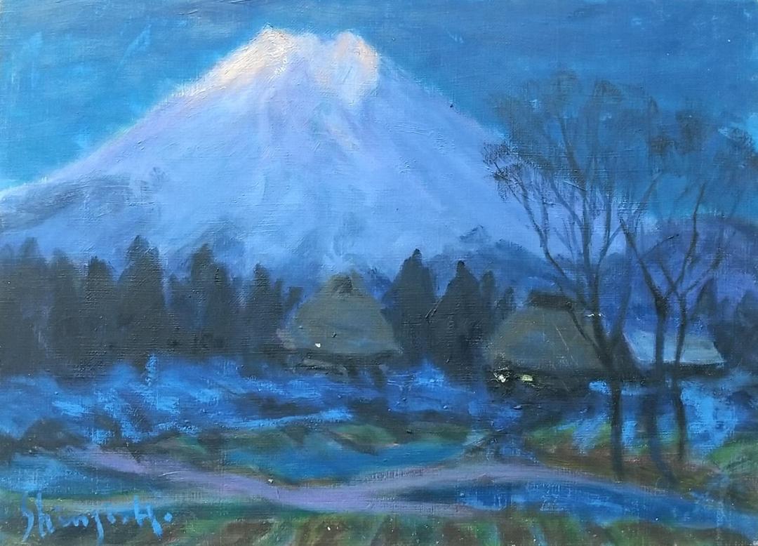 「黎明富士」忍野村  油絵 F4 絵画