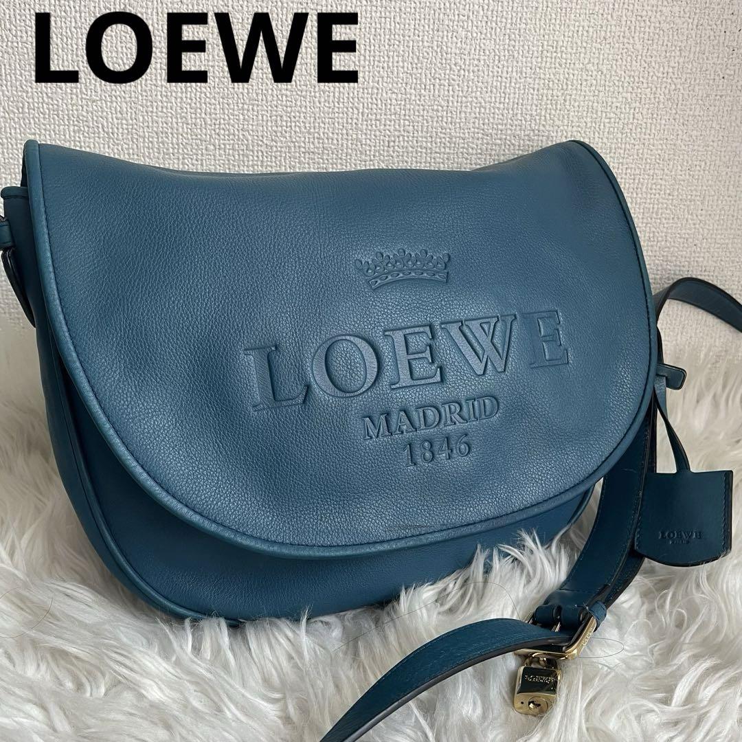 LOEWE   ヘリテージ　ショルダーバッグ ブルー レザー