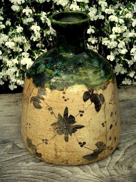 時代　織部　大徳利　時代箱つき　花瓶　花器　古玩　中国　レトロ　アンティーク