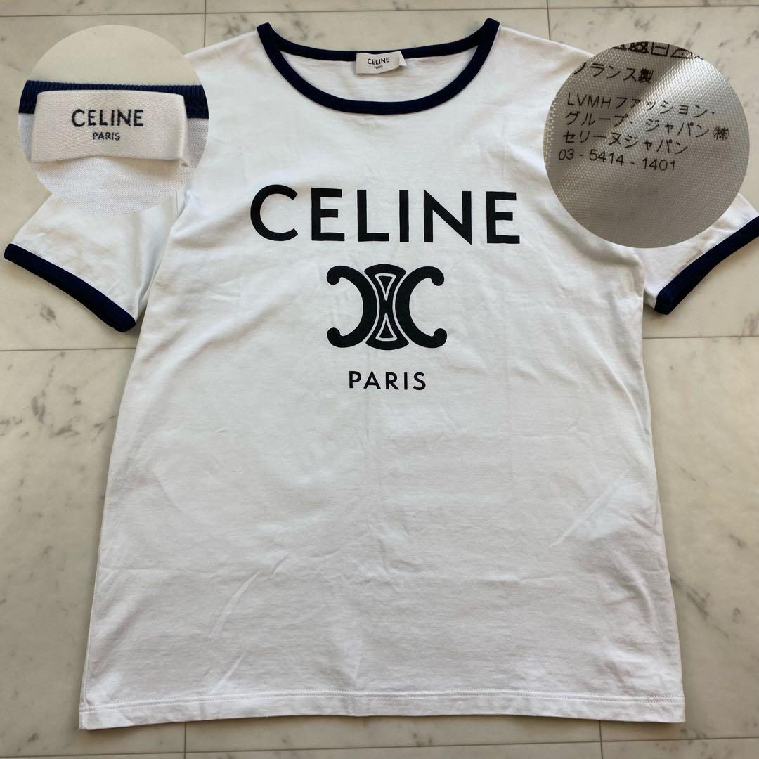 セリーヌ　Tシャツ　トリオンフロゴ　ホワイト　白　コットン　現行　エディ期