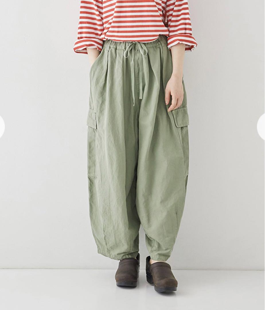 nest Robe コットンリネン石目コクーンカーゴパンツ　オリーブ
