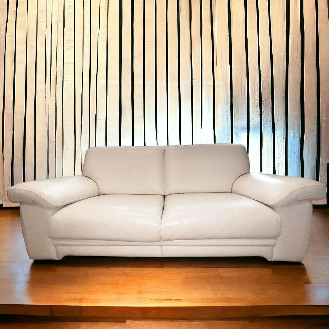 IDC大塚家具/総革張りヨーロッパの牛革/ソファ3人掛けホワイト/イタリア/美品