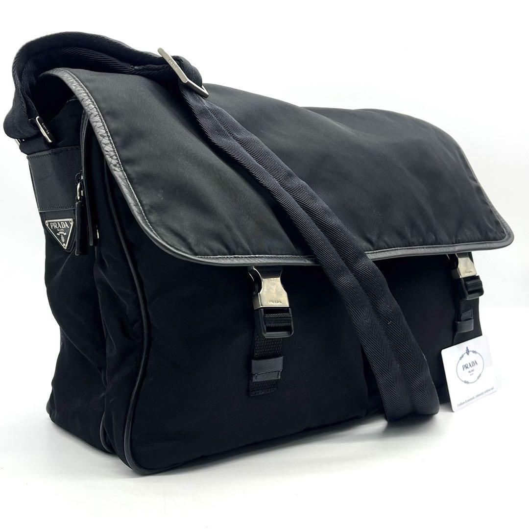 美品✨ PRADA ショルダーバッグ 三角ロゴ サフィアーノレザー ナイロン