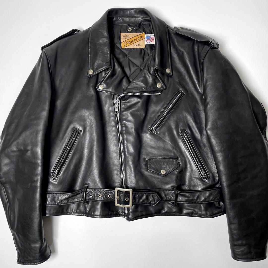 【米国製】Schott レザー ライダースジャケット 黒 48 キングサイズ