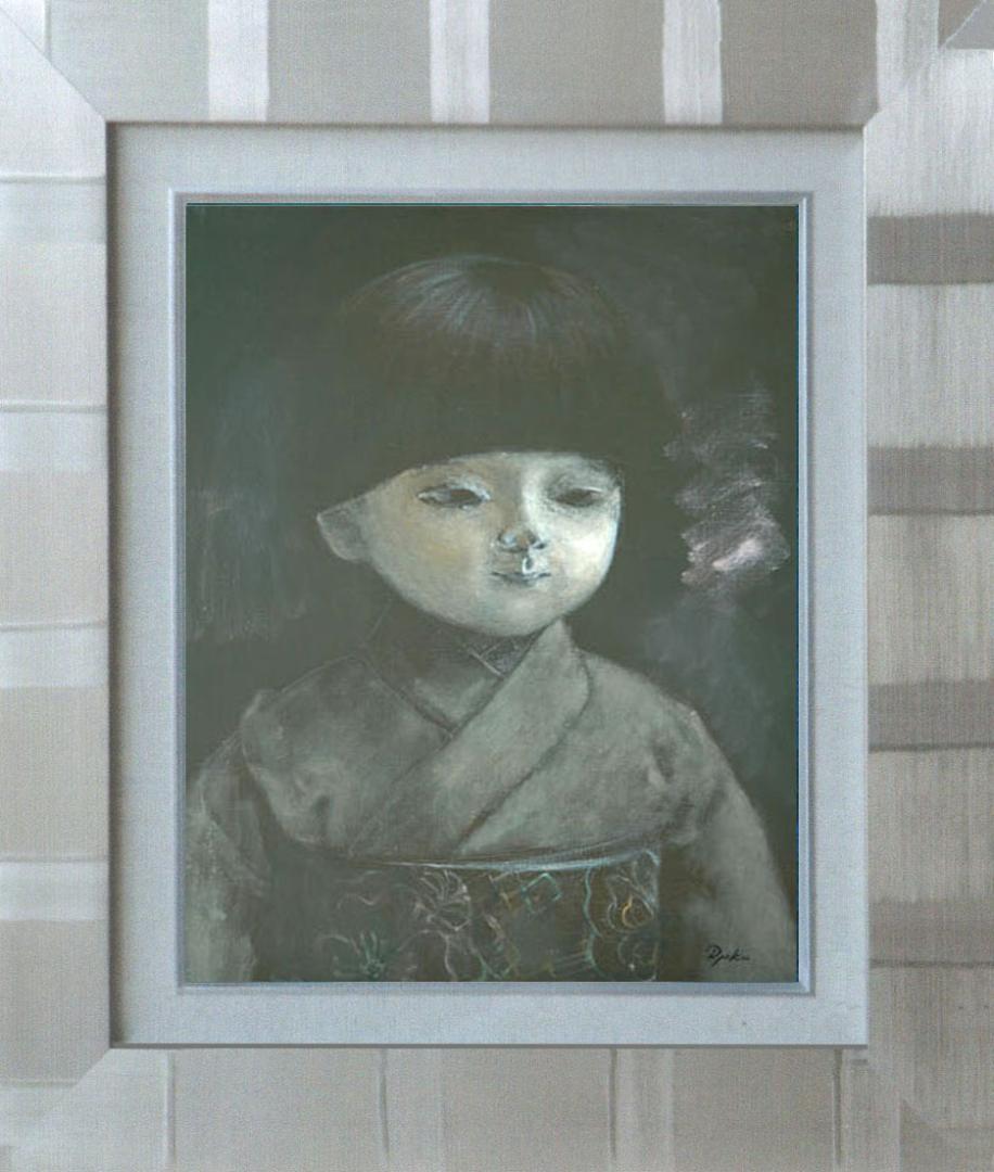 メルカリ 絵画　絵　 額付き ( 銀 ) 油絵　F6-080118　市松日本人形