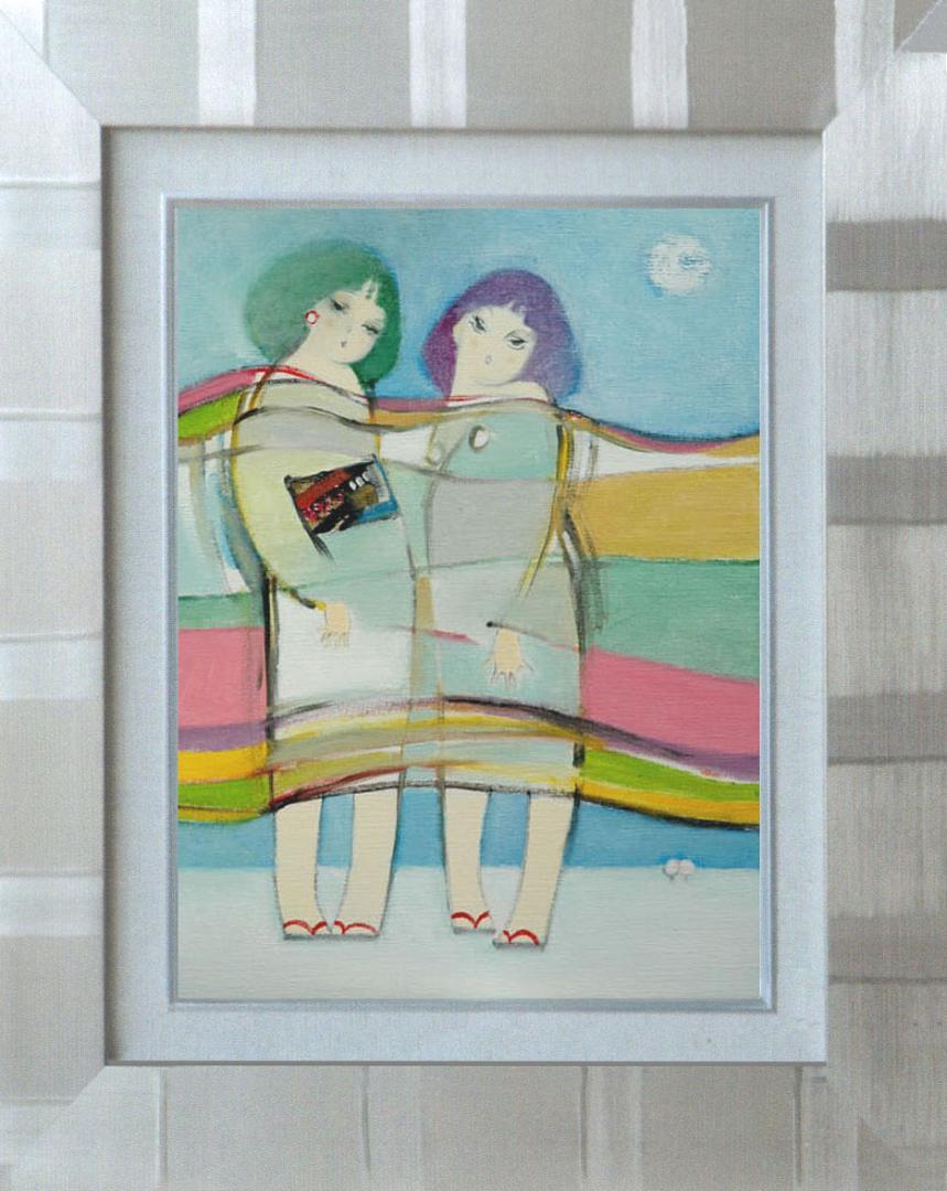 メルカリ 絵画　絵　額付き ( 銀 ) 油絵　F6-083711　 愛しい女たち