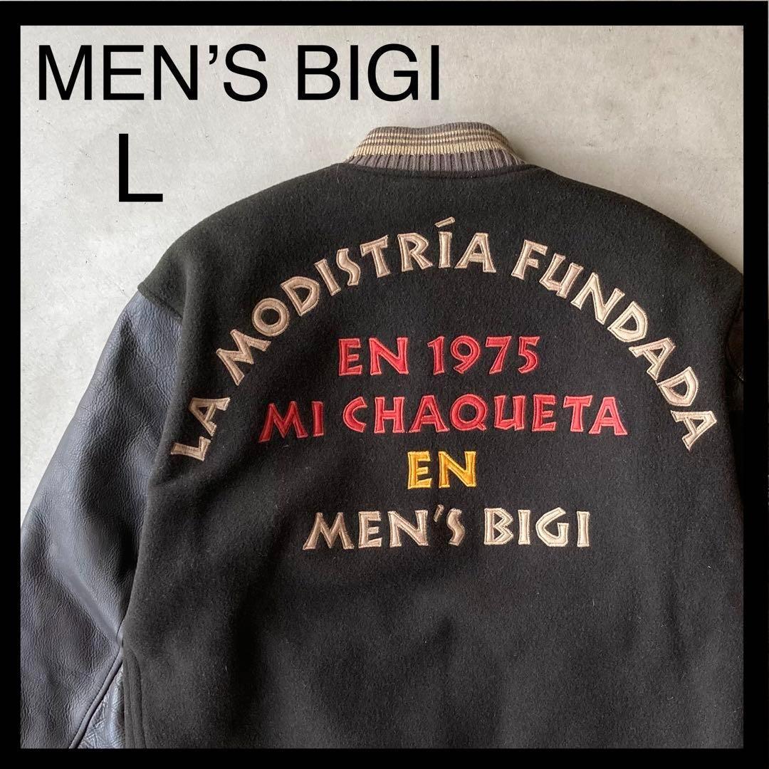 【MEN’S BIGI】メンズビギ★スタジャン　アーチロゴ　L　袖レザー　人気