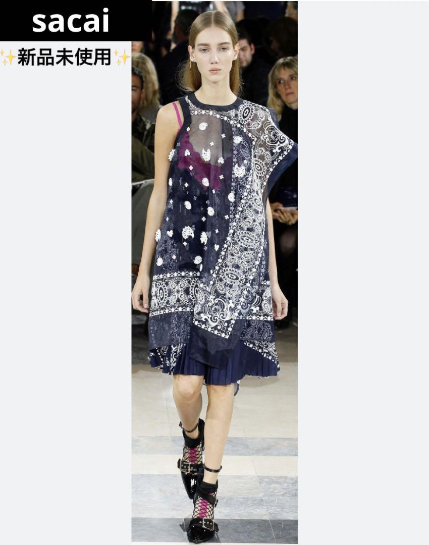 ✨新品未使用✨sacai 16SS チュールワンピース プリーツ バンダナ柄