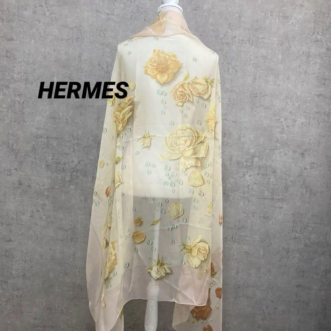 美品　エルメス　HERMES カレ　140 大判　花柄　スカーフ　ピンク　薔薇柄