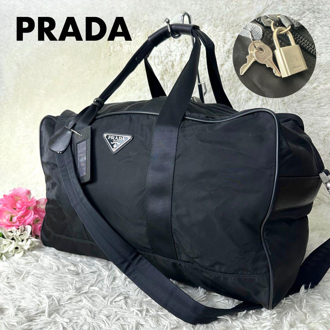 極美品✨PRADA ボストンバッグ　2way 三角プレート　南京錠　大容量