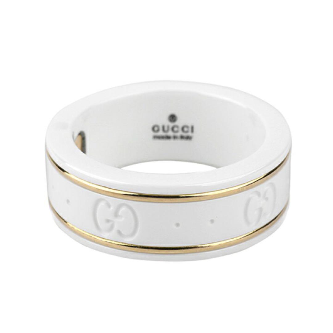 GUCCI グッチ アイコンリング セラミック K18 YG ホワイト 15号