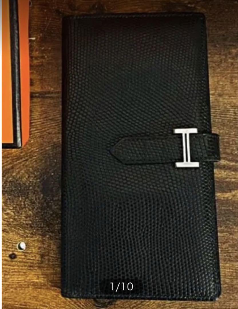 Hermes ベアンスフレ　リザード・ブラック ・シルバー金具・長財布