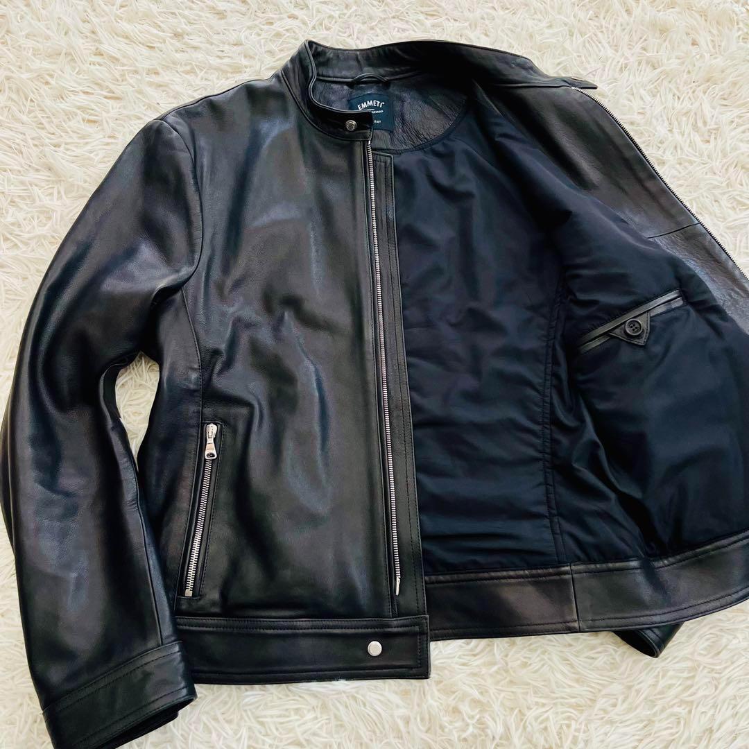【人気　ユリ】エンメティ　シングルライダースジャケット　レザー　黒　メンズ　50