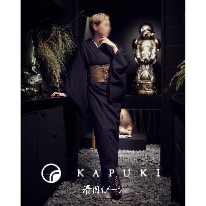 【タイムセール】KAPUKI デニム着物 ブラック M おはしょり 有