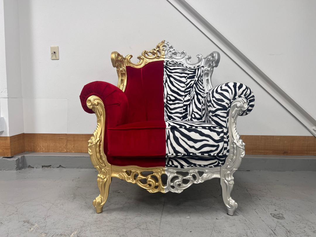 T3779☆展示美品☆イタリア製☆1人掛けソファ☆ゼブラ柄×レッド☆デザイナーズ
