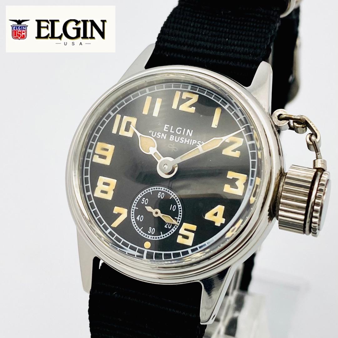【美品 OH済】ELGIN エルジン フロッグマン◆復刻 WW2 手巻き 米軍