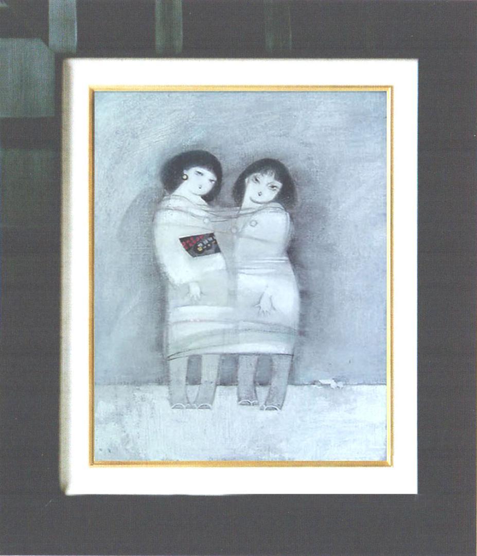 メルカリ絵画　絵 額付 (黒 ) 油絵 F4-42023  雪国の子供達