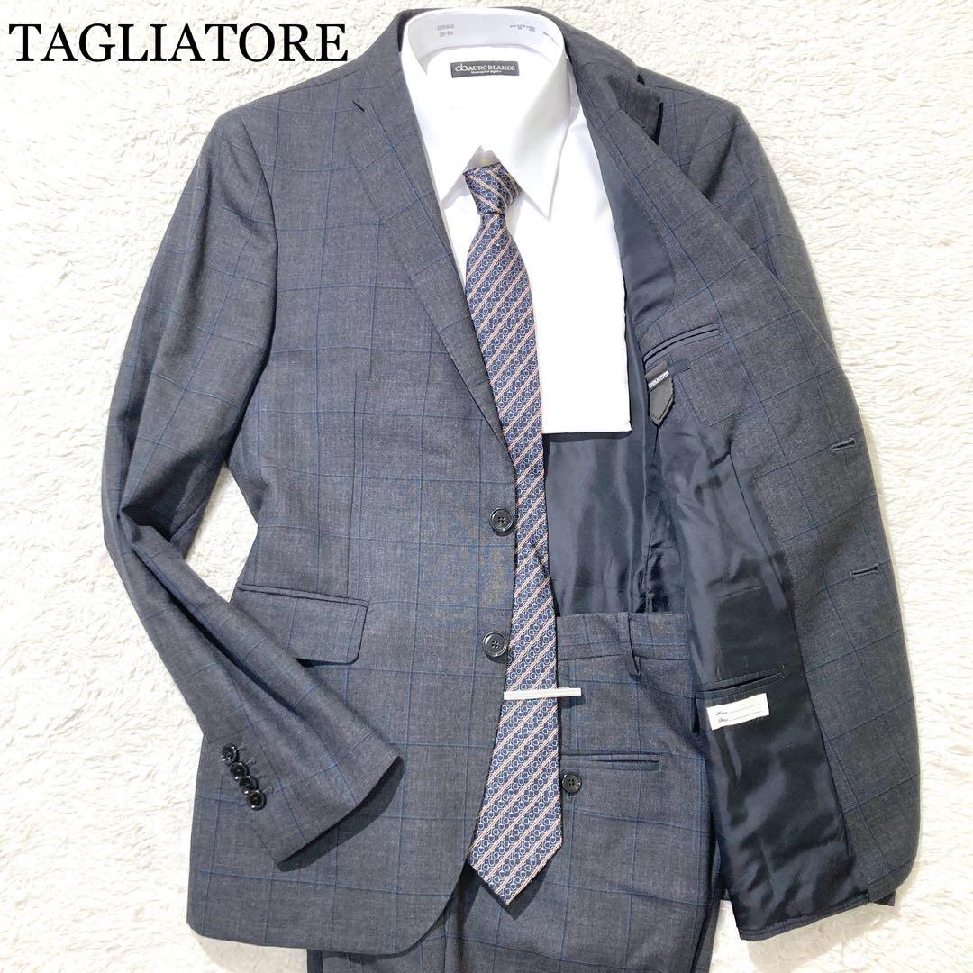 【未使用級】TAGLIATORE スーツ グレー ウィンドウペーン 48 L