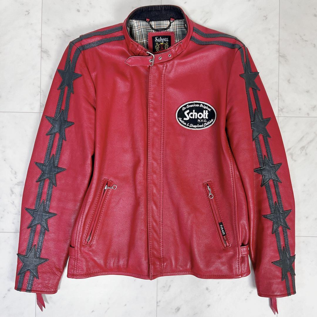《極美品》schott シングルライダース 100周年モデル 星条旗 牛革 M