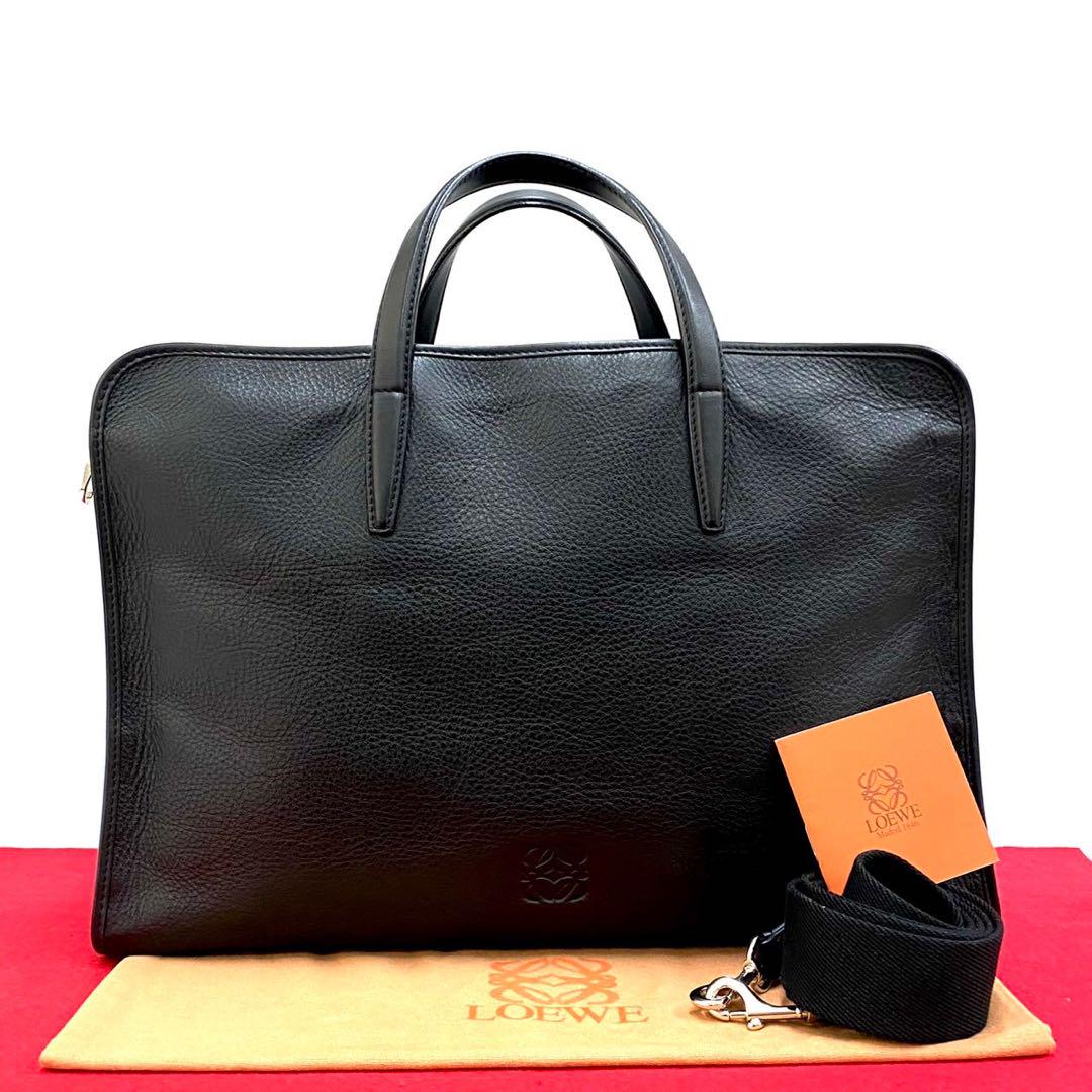 未使用保管品 ロエベ アナグラム ロゴ レザー 2way ショルダーバッグ 黒.