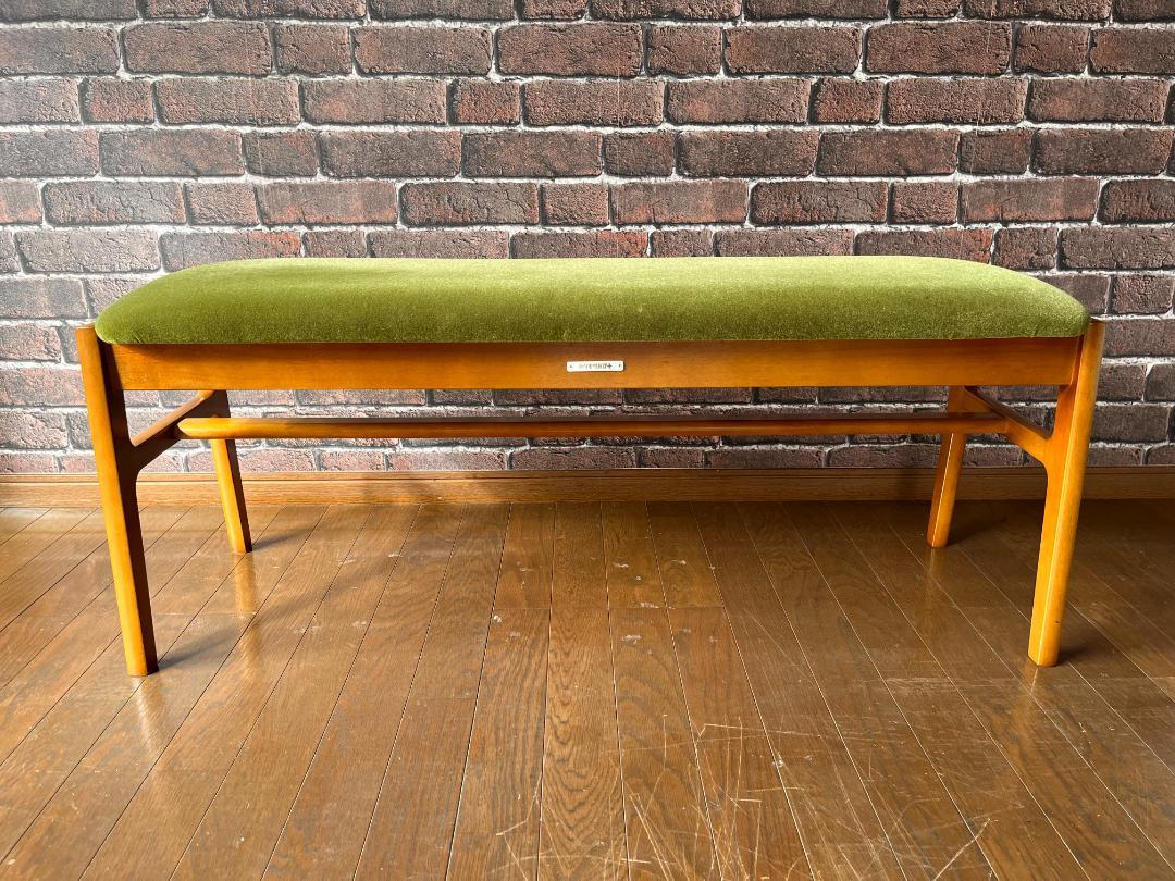美品＊カリモク６０ ベンチ モケットグリーン
