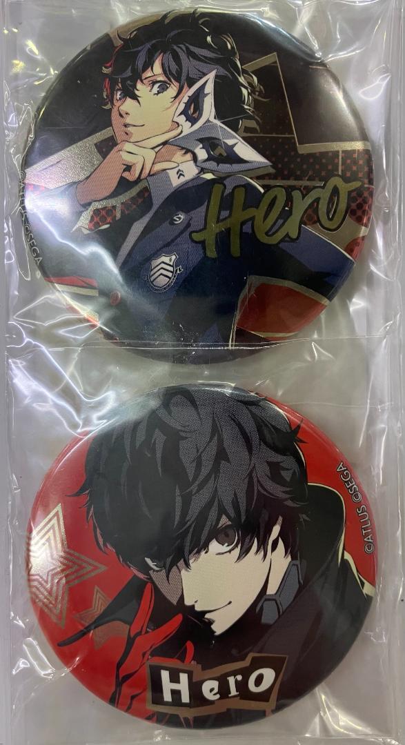 P5R×楽天コレクション　ペルソナ5主人公 メタル風缶バッチ2個セット(D-1)