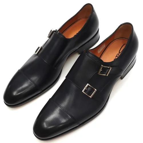 G04284 新品 Santoni ダブルモンクストラップ：UK9.5 ネイビー