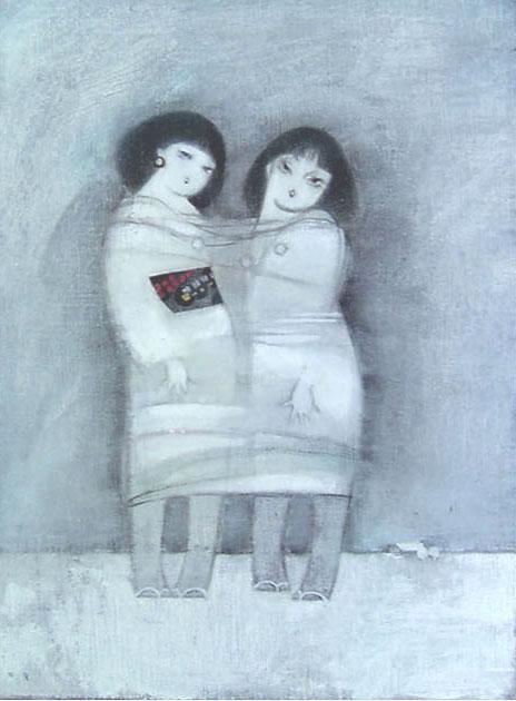 メルカリ  絵  絵画  油絵  F4-42023  人物　愛しい子供たち　雪国