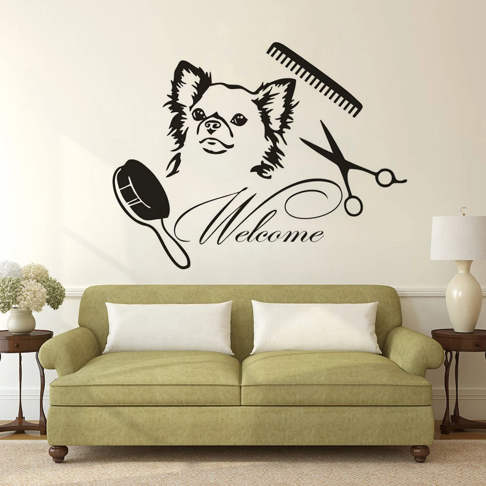 Dog Grooming Salon Window Sticker Pet Styling Wall Shop Signs Transfer Animals 