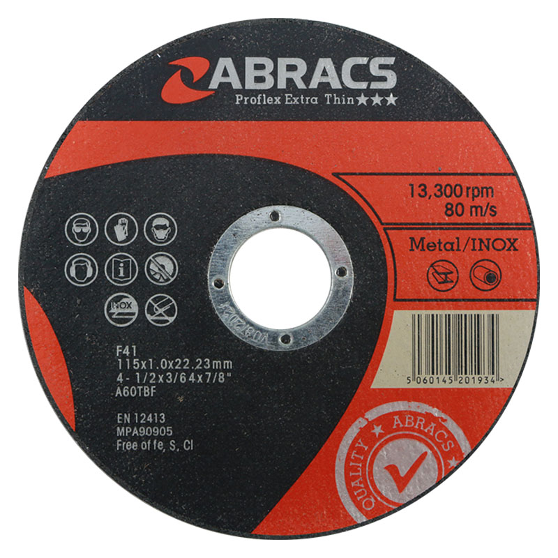 10x Quantity ABRACS 115 X 1.0 X 22MM BORE PROFLEX EXTRA THIN METAL CUTTING DISCS 10x Quantity ABRACS 115 X 1.0 X 22MM BORE PROFLEX EXTRA THIN METAL CUTTING DISCS