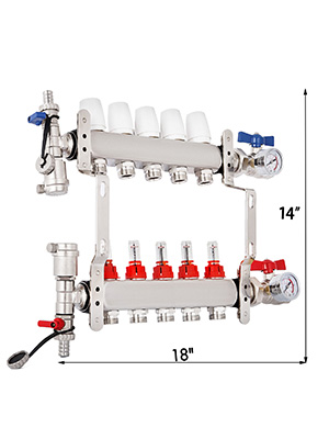4 Loop/Branch 1/2" Pex Manifold Stainless Steel Radiant Floor Heating Set/Kit 4 Loop/Branch 1/2" Pex Manifold Stainless Steel Radiant Floor Heating Set/Kit