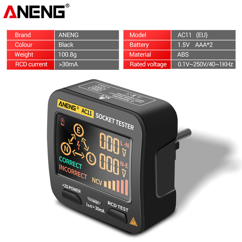 ANENG AC11 Digital Smart Socket Tester Voltage Detector Screen Display Tester ANENG AC11 Digital Smart Socket Tester Voltage Detector Screen Display Tester