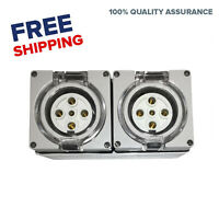 2x 3 Phase 20 AMP 5 Pin RCD Safety Switch Outlet IP66 Waterproof Outdoor Socket 