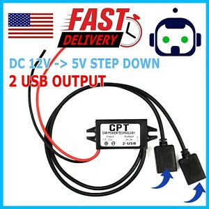 1X Inverter 12V to 5V DC voltage transformer 3A USB dual port converter Y9O6 