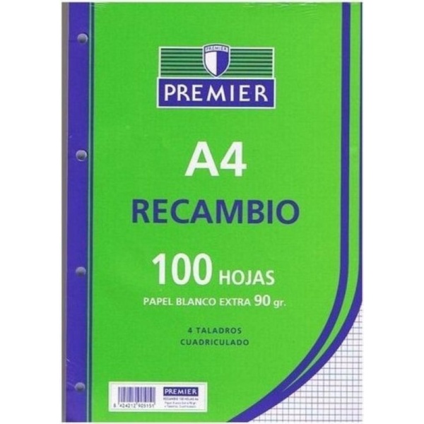 Recambio 100 hojas A4 90gr cuadrado 4*4